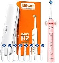 Электрическая зубная щетка R2 Rotating, 8 насадок, футляр, розовая - Bitvae — фото N1