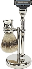 Набор для бритья - Golddachs Silver Tip Badger, Mach3 Metal Chrome Silver (sh/brush + razor + stand) — фото N1