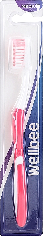 Зубная щетка средней жесткости, в блистере, бело-красная - Wellbee — фото N1