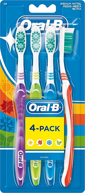 Набір зубних щіток Shiny Clean, середньої жорсткості, 4 шт. - Oral-B 1 2 3 Classic Medium — фото N1
