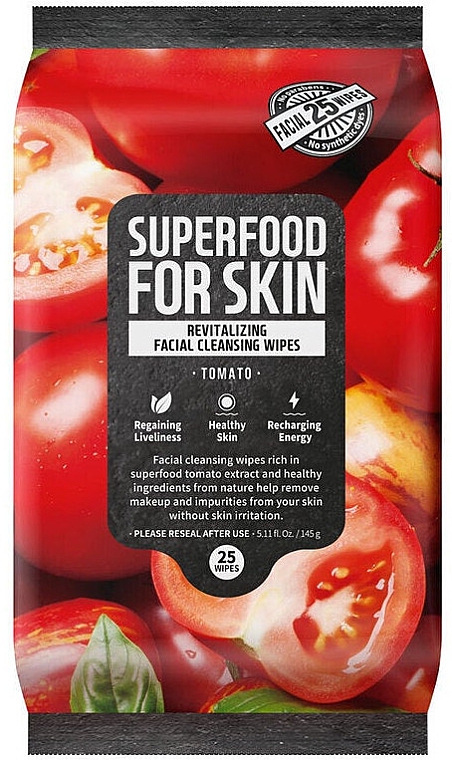 Очищувальні серветки для обличчя "Томати" - Superfood For Skin Facial Cleansing Wipes — фото N1