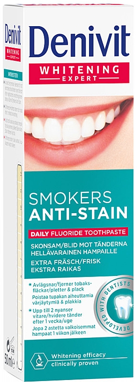 Отбеливающая зубная паста - Denivit Smokers Anti-Stain Toothpaste — фото N1
