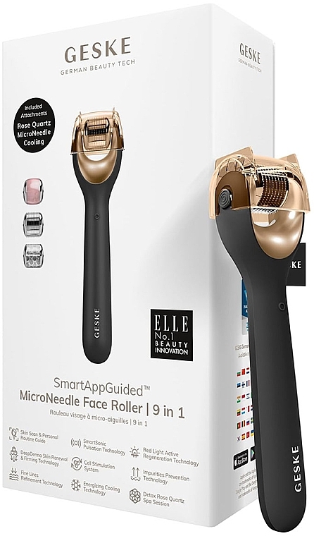 Роллер для лица с микроиглами - Geske Microneedle Facial Roller 9 In 1 Black Gold — фото N1