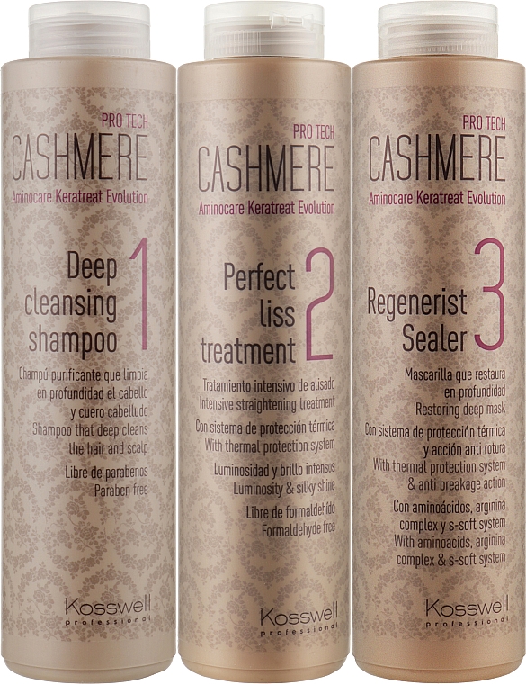 Набір для волосся - Kosswell Professional Pack Cashmere Tratamiento (shmp/500ml + h/cr/500ml + h/mask/500ml) — фото N2