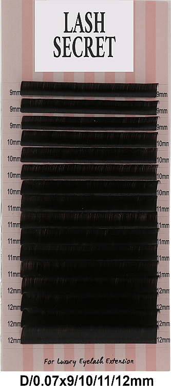 Накладные ресницы, черные, 16 линий (mix, 0,07, D, 9-12) - Lash Secret — фото N1