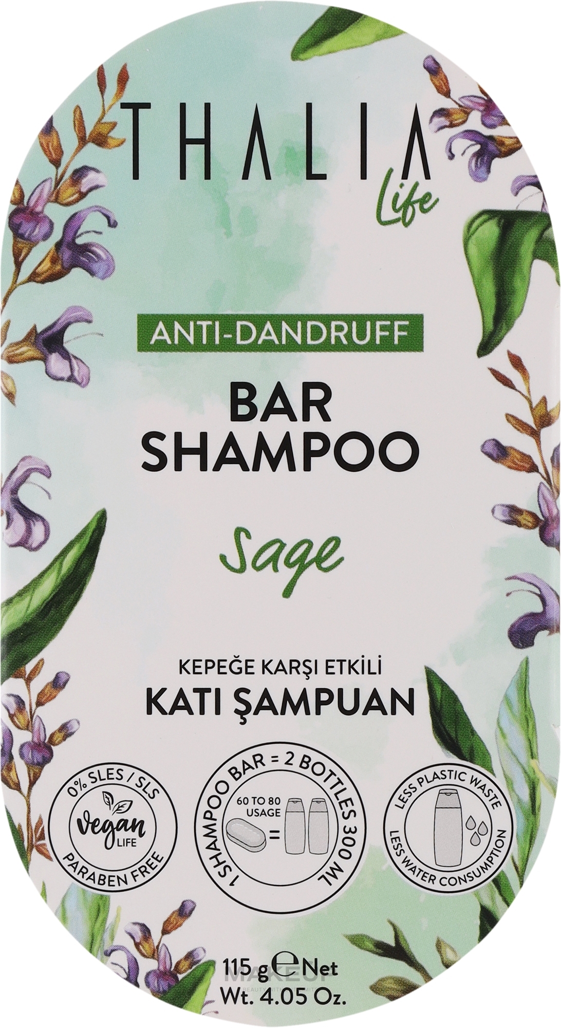 Твердий шампунь проти лупи з шавлією - Thalia Life Bar Shampoo — фото 115g