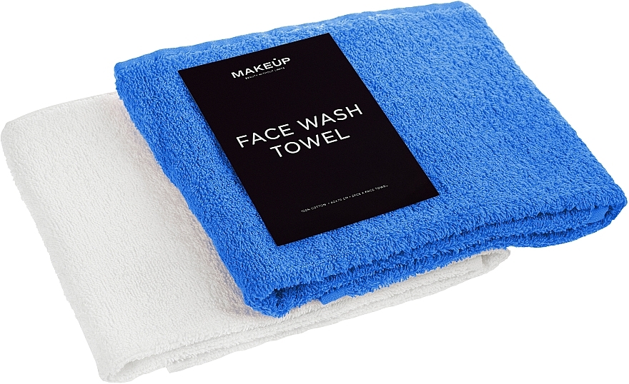 Набір рушників для обличчя, біле та блакитне "Twins" - MAKEUP Face Towel Set Blue + White — фото N2