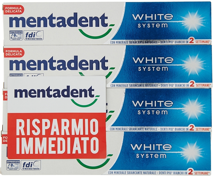 Набір зубних паст - Mentadent White System Dentifrice Toothpaste  (toothpaste/4x75ml) — фото N1