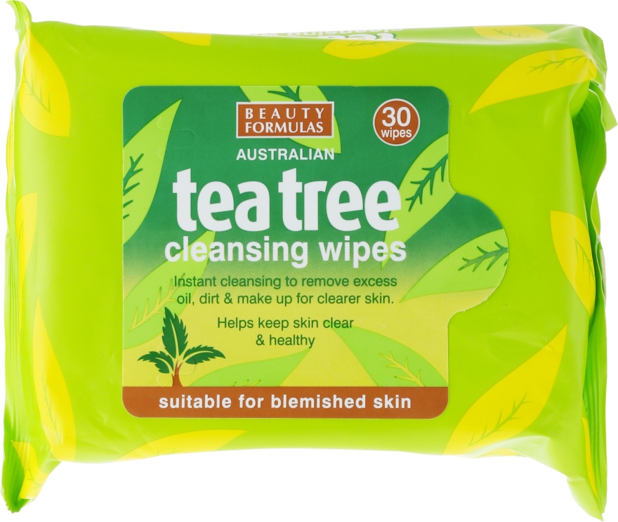Очищувальні серветки для обличчя - Beauty Formulas Tea Tree Cleansing Wipes — фото N1