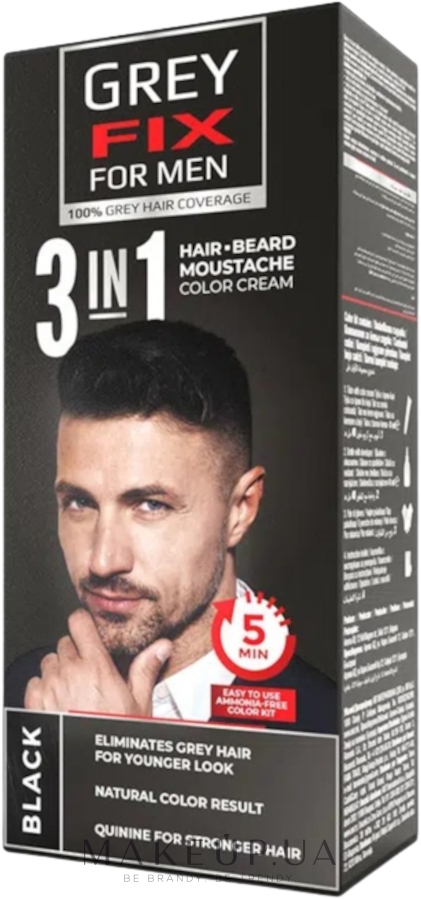 Крем-краска для мужчин - Greyfix For Men 3 In 1 Hair Beard Moustache Color Cream — фото Black