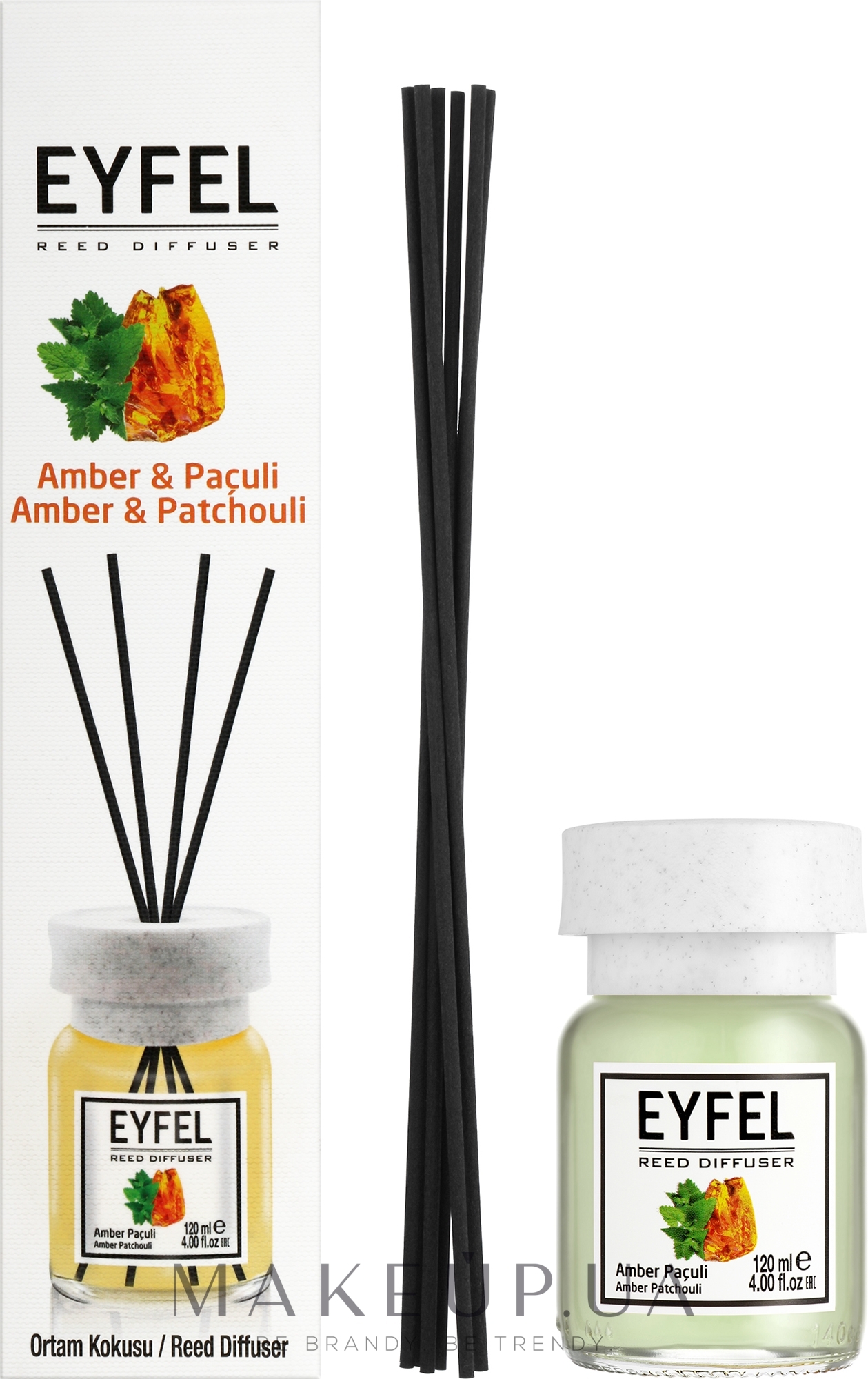 Аромадифузор "Бурштин і пачулі" - Eyfel Perfume Reed Diffuser Amber & Patchouli — фото 120ml