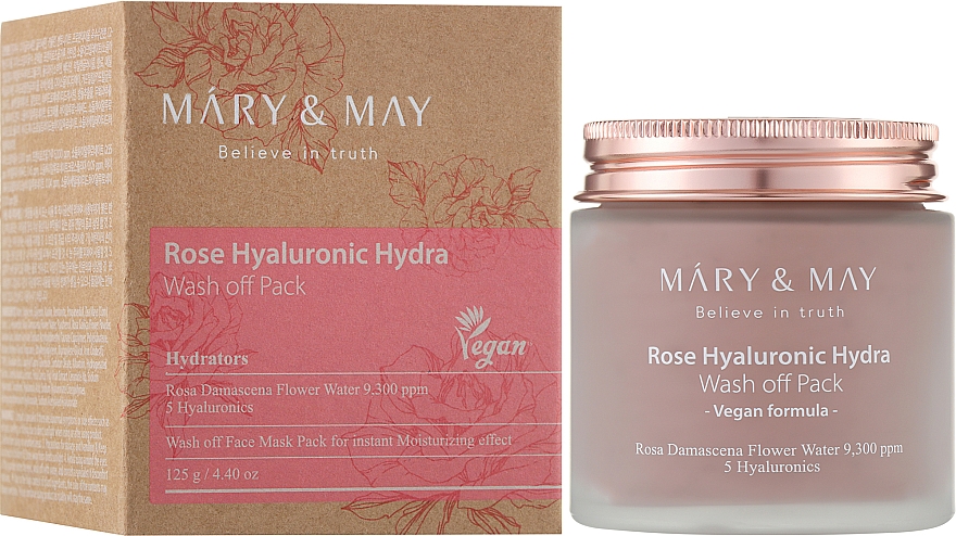 Очищувальна маска з екстрактом троянди та гіалуроновою кислотою - Mary & May Rose Hyaluronic Hydra Wash Off Pack — фото N4