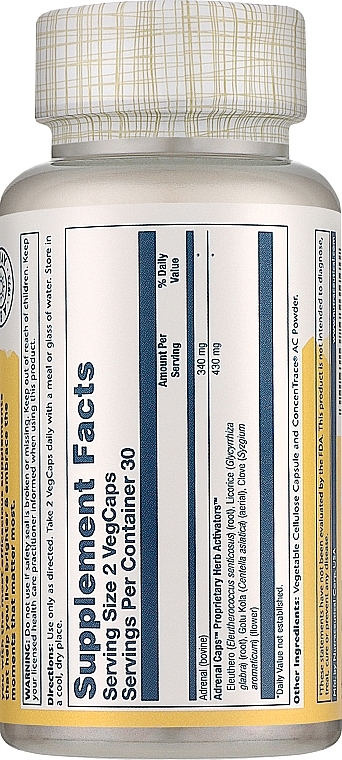 Комплекс для поддержки надпочечников, 170 мг - Solaray Adrenal Caps 170 mg — фото N2