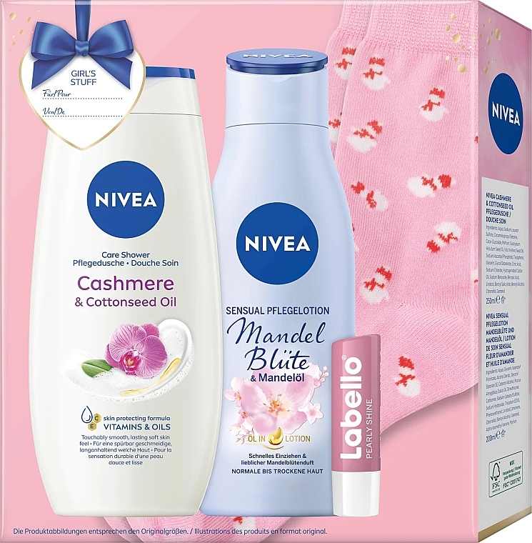 Набір - NIVEA Girl's Stuff (sh/gel/250ml + b/lotion/200ml + lip/balm/5,5ml + socks) — фото N4