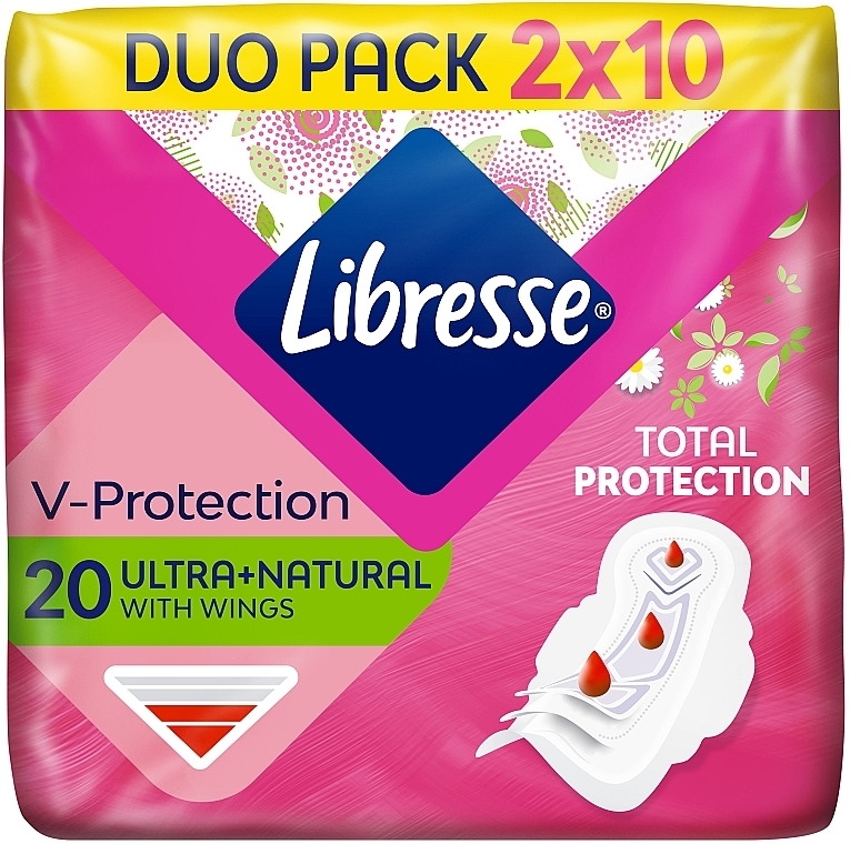 Гігієнічні прокладки Ultra Natural з алое та ромашкою з крильцями , 20 шт. - Libresse 20 Ultra Thin Aloe Vera&Camomile Normal Soft