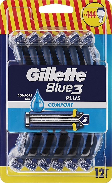 Набор одноразовых станков для бритья, 12 шт. - Gillette Blue3 Plus Comfort  — фото N1