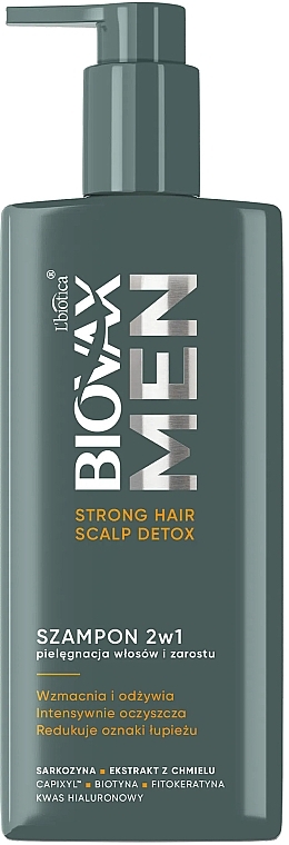 Шампунь 2 в 1 для догляду за волоссям і бородою - Biovax L`biotica Men Strong Hair Scalp Detox — фото N1