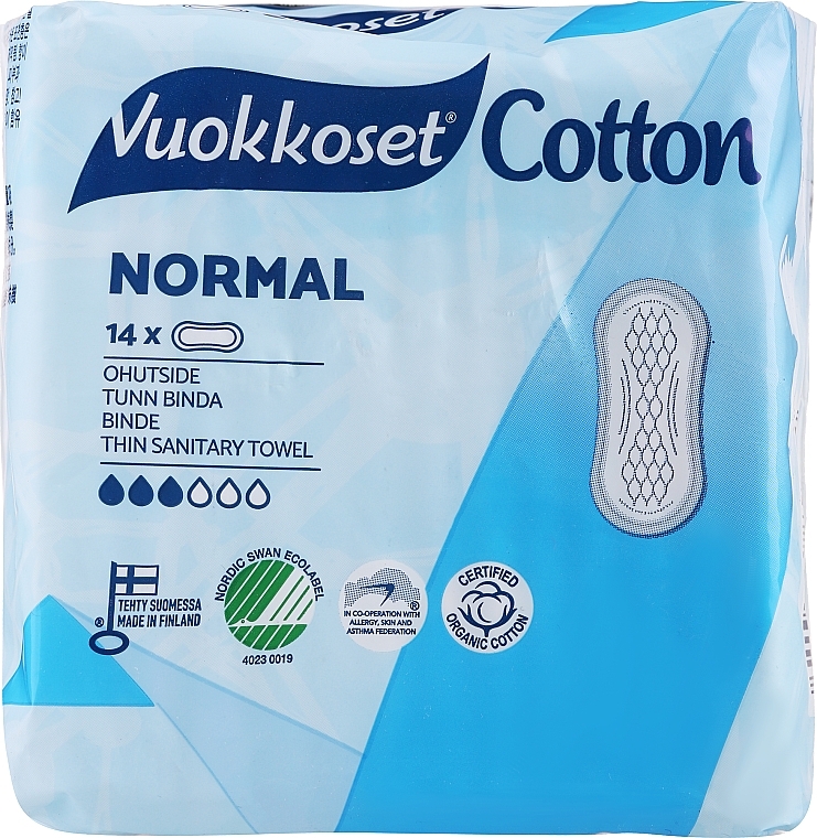 Гигиенические прокладки без крылышек, 14шт - Vuokkoset Cotton Normal Sensitive