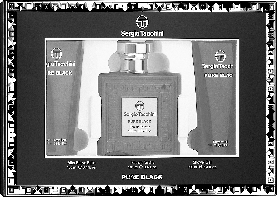 Sergio Tacchini Pure Black - Набор (edt/100ml + ash/balm/100ml + sh/gel/100ml) — фото N1