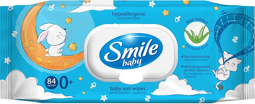 Влажные салфетки для новорожденных с клапаном "Экстракт алоэ", 84 шт. - Smile Ukraine Baby Wet Wipes