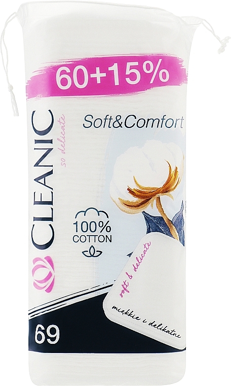 Ватні диски "Soft & Comfort", 69 шт. - Cleanic Pads — фото N1