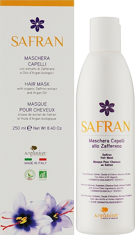 Восстанавливающая укрепляющая маска с шафраном против выпадения и для роста волос - Arganiae Safran Hair Mask — фото N2