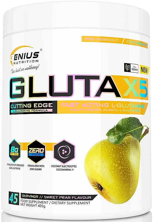 Аминокислота "Gluta-X5", груша - Genius Nutrition Fast Acting L-Glutamine Sweet Pear — фото N1