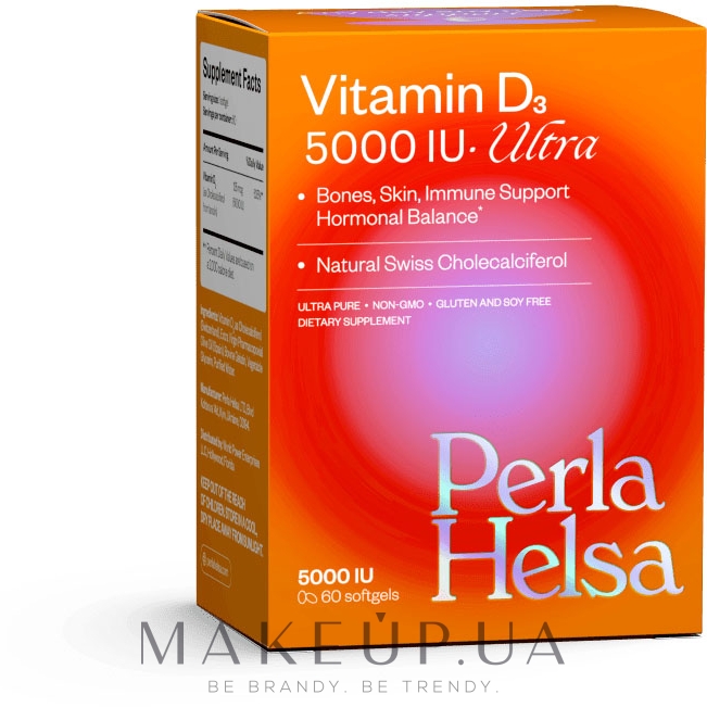 Вітамін Д3 5000 IU, 60 капсул - Perla Helsa Vitamin D3 5000 UI Ultra Dietary Supplement — фото 60шт