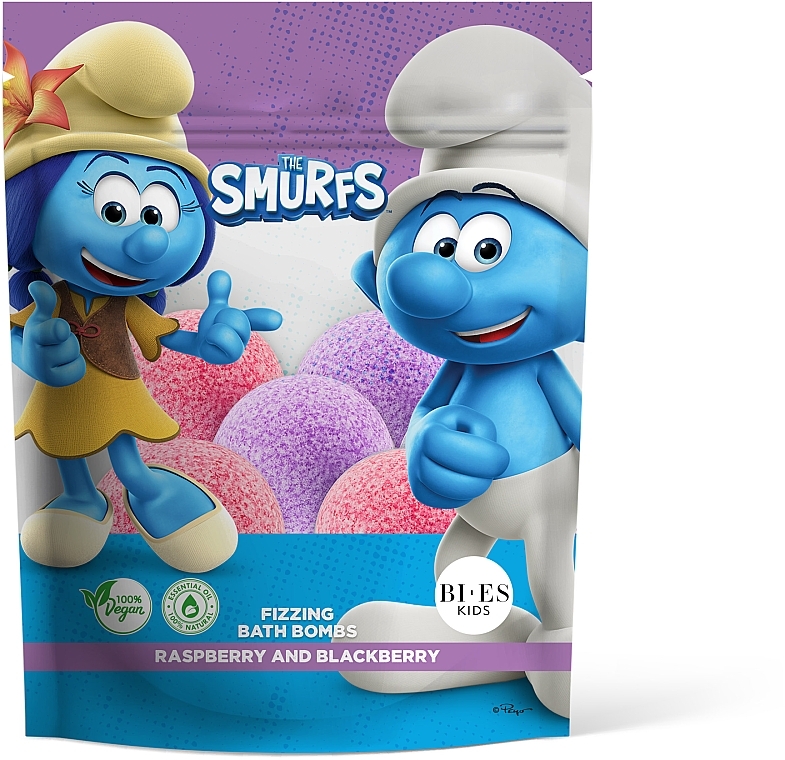 Бомбочка для ванни - Bi-es Kids Smurfs Fizzing Bath Bombs Raspberry And Blackberry — фото N1