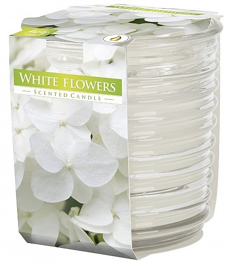 Ароматическая свеча в ребристом стакане "Белые цветы" - Bispol Scented Candle White Flowers — фото N1