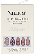Парфумерія, косметика Накладні нігті "Stiletto", рожеві з принтом - Bling Press On Manicure