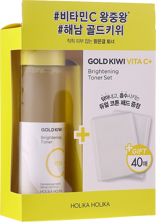 Набір - Holika Holika Gold Kiwi Vita C+ Plus Brightening Toner Special Set (toner/150ml + pad/40pcs) — фото N1
