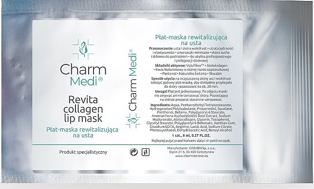 Тканинна маска для губ - Charmine Rose Charm Medi Revita Collagen Lip Mask — фото N1