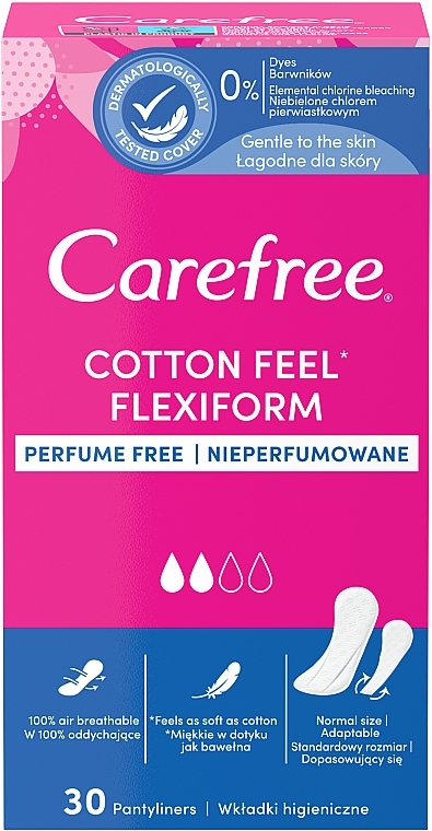 Гігієнічні щоденні гнучкі прокладки, 30 шт. - Carefree Cotton FlexiForm — фото N1