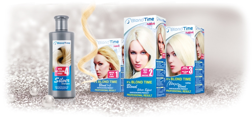 Оттеночный шампунь для осветленных и седых волос с анти желтым эффектом №4 - Blond Time Silver Coloring Shampoo — фото N4