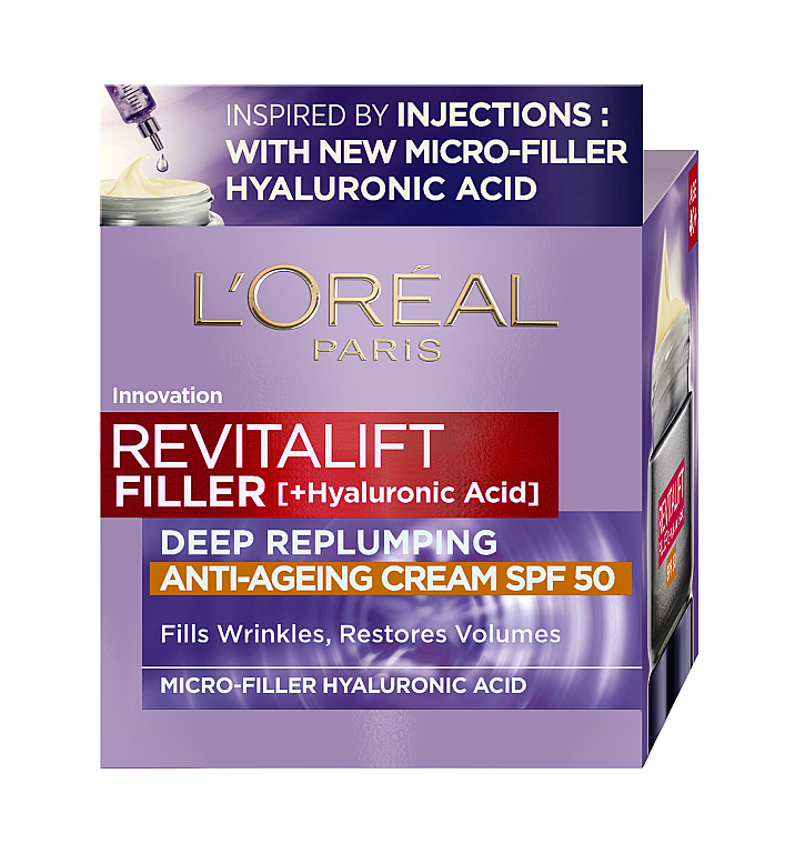 Дневной антивозрастной крем-уход SPF50 с гиалуроновой кислотой - L’Oréal Paris Revitalift Filler [HA]