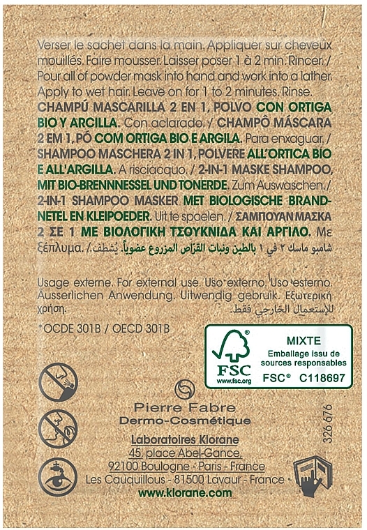 Шампунь-маска для волосся - Klorane 2-in-1 Mask Shampoo Powder with Nettle and Clay — фото N3