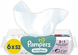 Духи, Парфюмерия, косметика Детские влажные салфетки "Sensitive", 6x52шт. - Pampers