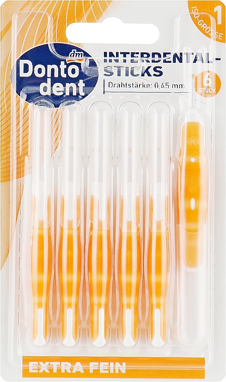 Міжзубні щітки, 0,45 мм, помаранчеві - Dontodent Interdental-Sticks ISO 1 — фото N1