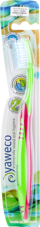 Зубная щетка мягкая, розово-зеленая - Yaweco Toothbrush Nylon Soft — фото N1