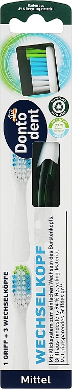 Зубная щетка "Mittel", ручка и 3 сменные насадки, зеленая - Dontodent — фото N1