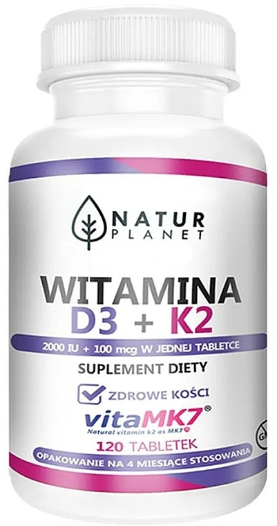 Вітамін D3 + K2, у таблетках - NaturPlanet Vitamin D3 + K2 — фото N2