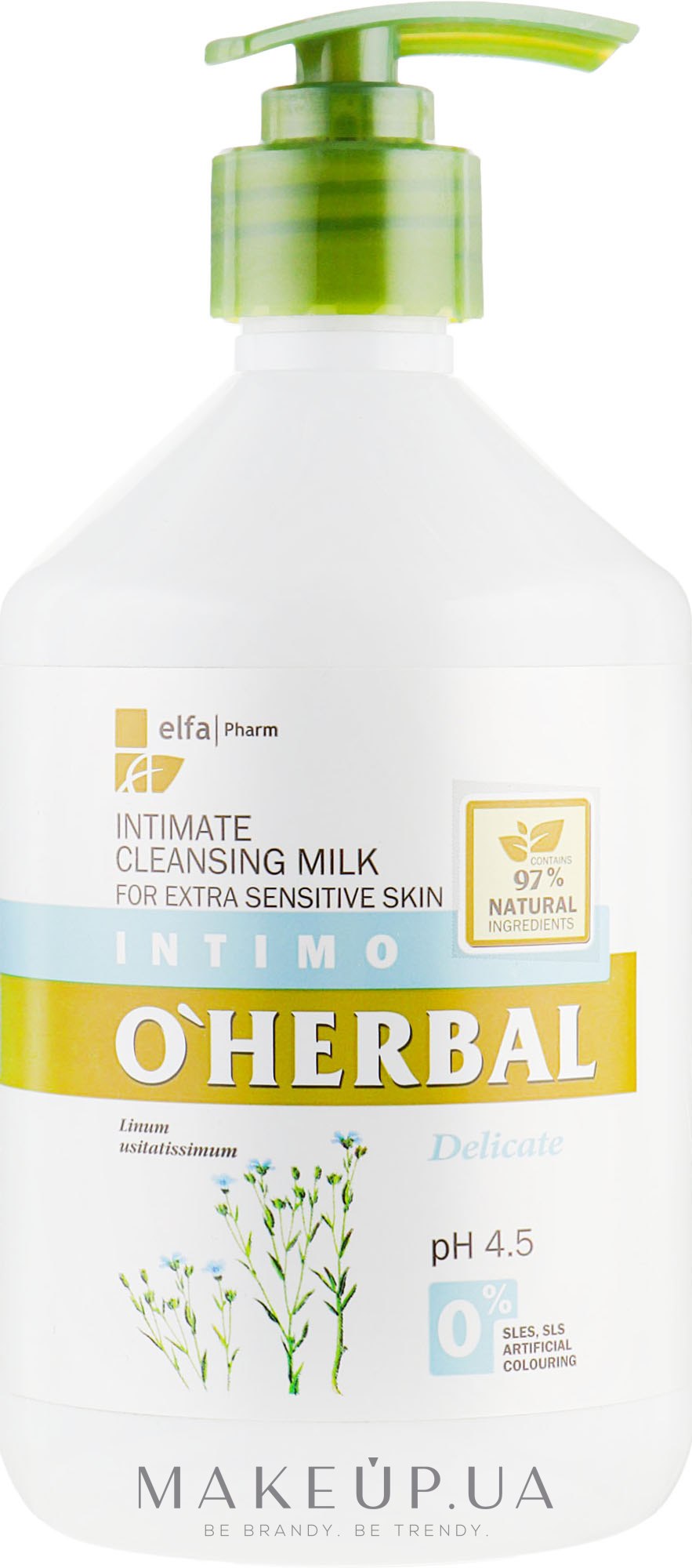 Моющее молочко для интимной гигиены для чувствительной кожи с экстрактом льна - O'Herbal — фото 500ml