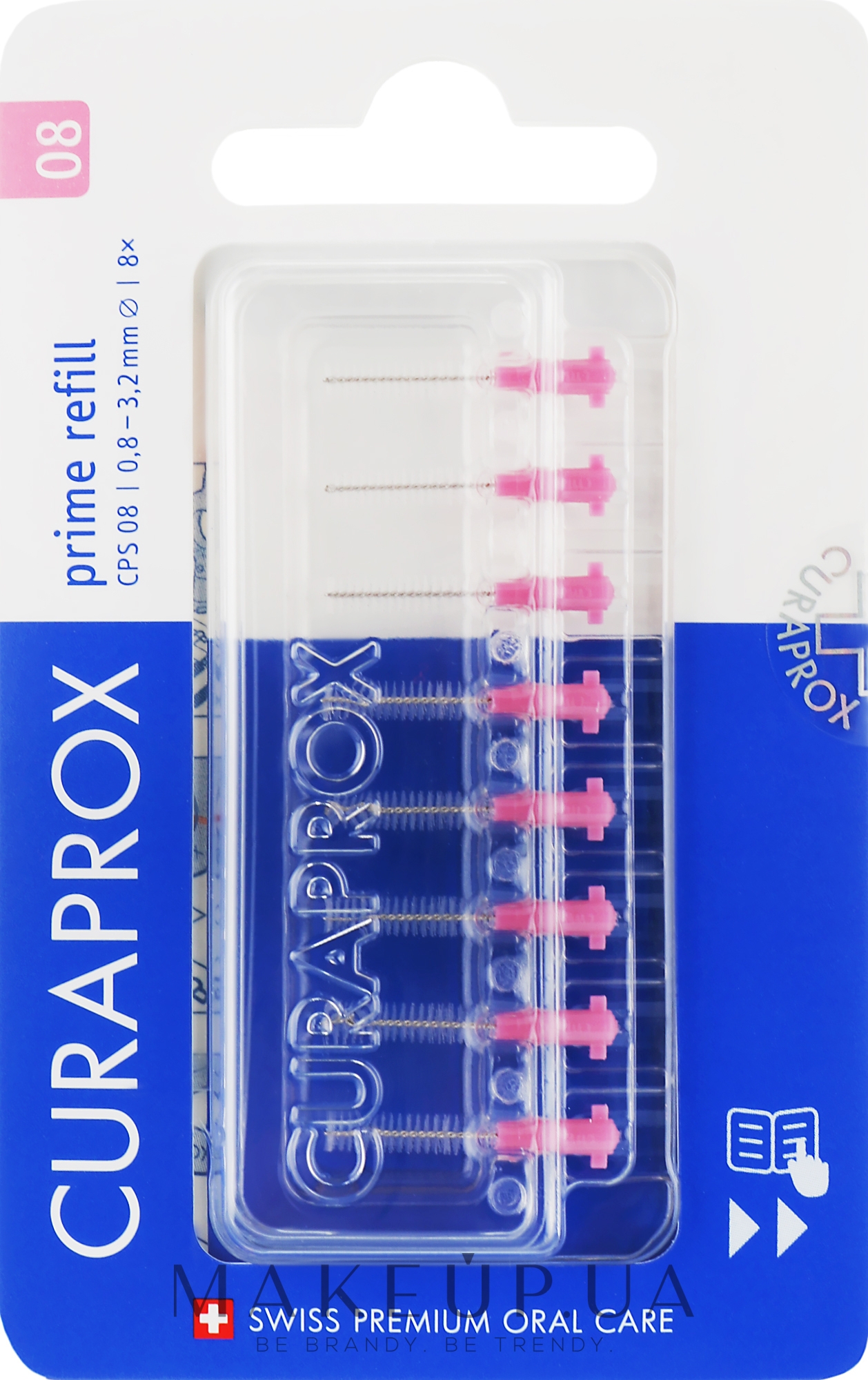 Набір йоржиків міжзубних "Prime Refill", CPS 0,8 -3,2 mm, без тримача, 8 шт., рожевий - Curaprox — фото 8шт