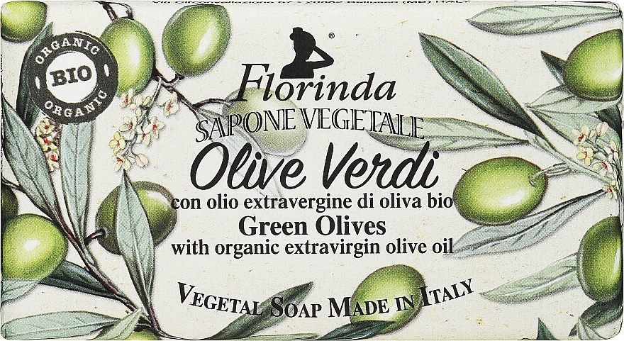 Натуральне рослинне мило "Зелені оливки" з органічною оливковою олією - Florinda Green Olives With Organic Extravirgin Olive Oil — фото N1