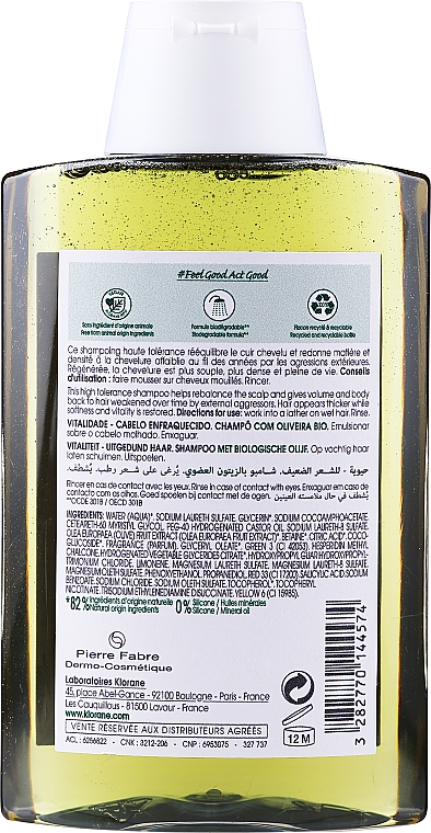 Шампунь для волосся - Klorane Thickness & Vitality Shampooing With Essential Olive Extract — фото N2