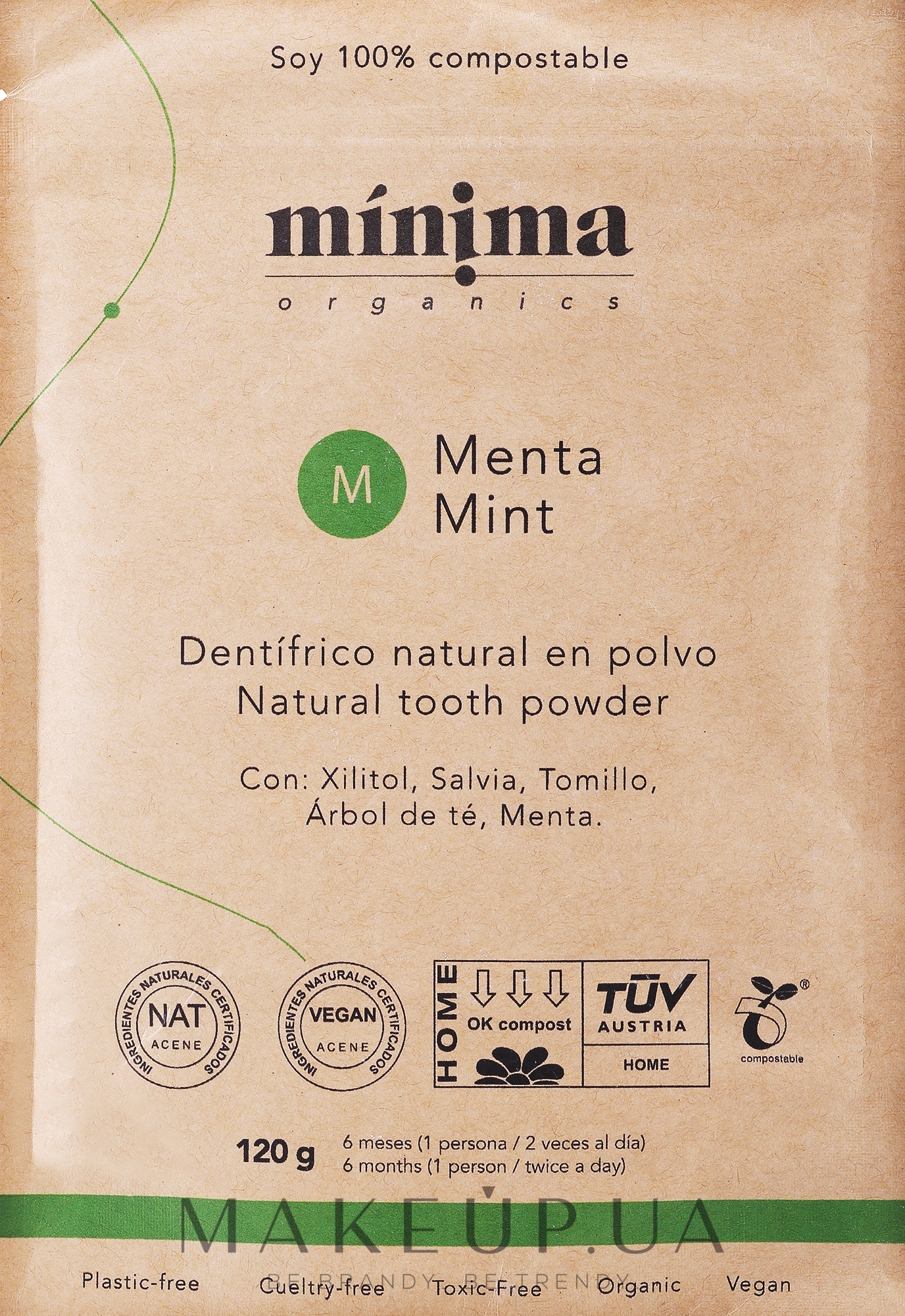 Натуральний зубний порошок у паперовому пакеті, який компостується - Minima Organics Natural Tooth Powder — фото 120g