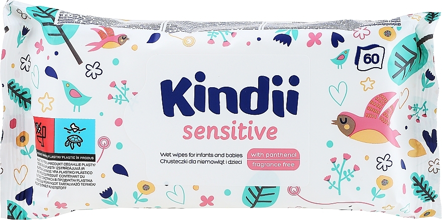 Дитячі вологі серветки для чутливої шкіри, 60 шт. - Kindii Sensitive Wipes — фото N1