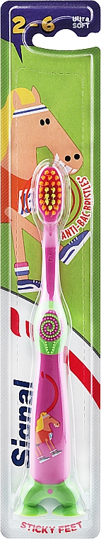 Дитяча зубна щітка, рожево-зелена - Signal Kids Sticky Feet Ultra Soft 2-6 Years — фото N1