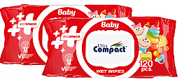 Духи, Парфюмерия, косметика Набор детских влажных салфеток с клапаном, 2х120 шт - Ultra Compact Baby Ecopack Wet Wipes